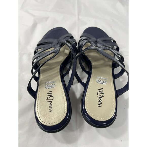 East 5th EF Eris Blue Patent Leather Slip On Open Toe Sandals Shoes size 9 - Picture 4 of 12